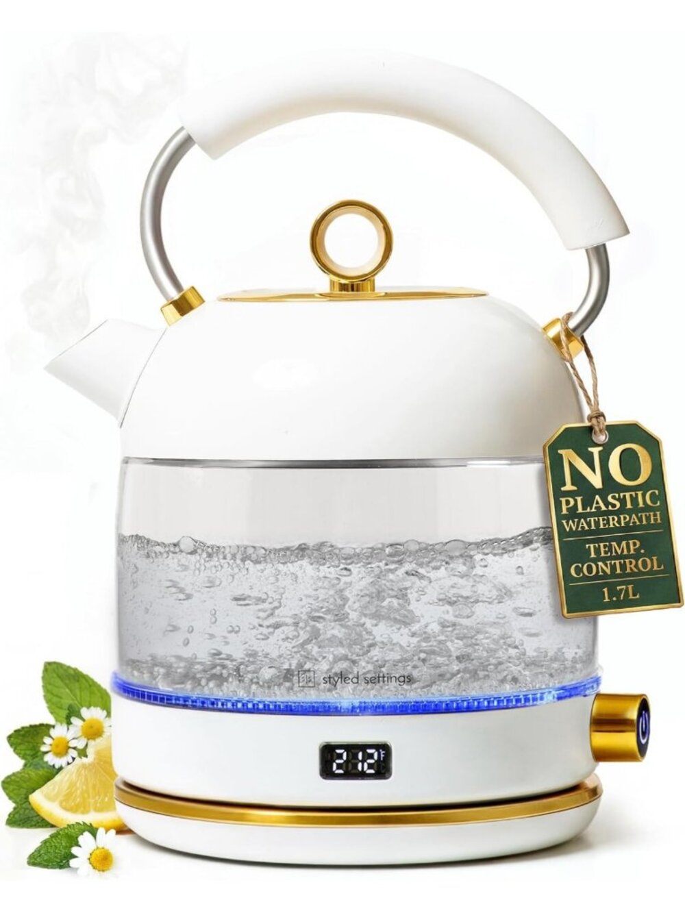 White Electric Kettle with Temperature Control - Stylish Design & Fast Boil